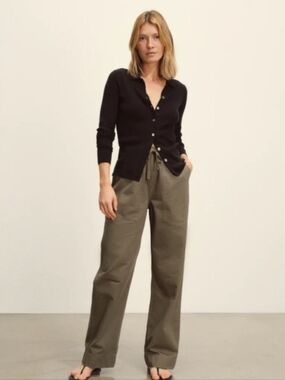 Buck Mason Green Hazelwood Herringbone Utility Wide-Leg Pull-On Pants Women, NWT